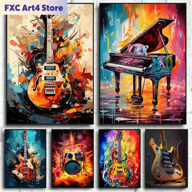 Picture Of Musical Instrument - Frameless Abstract Colorful Art Musical Instruments